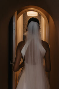 la mariée de dos avant le frist look avec son papa